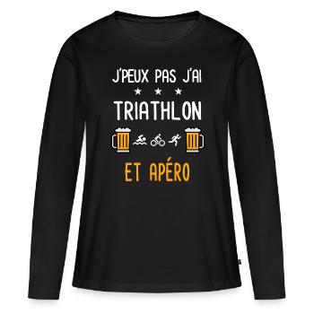 je peux pas j'ai triathlon sport apéro - T-shirt manches longues Premium bio Femme - noir - Devant - Julia (174cm)