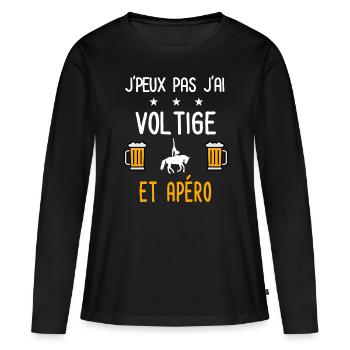 je peux pas j'ai voltige apéro - T-shirt manches longues Premium bio Femme - noir - Devant - Julia (174cm)