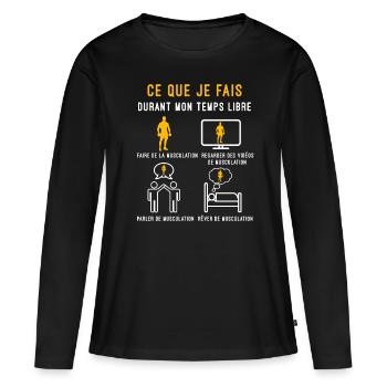 musculation temps libre cadeau sportif - T-shirt manches longues Premium bio Femme - noir - Devant - Julia (174cm)