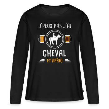 je peux pas j'ai cheval apéro cadeau - T-shirt manches longues Premium bio Femme - noir - Devant - Julia (174cm)