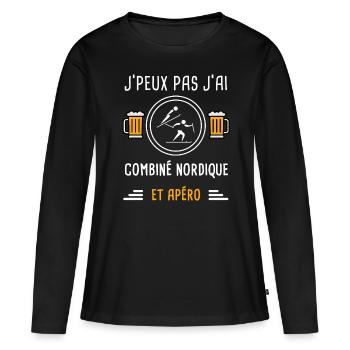 je peux pas j'ai combiné nordique apéro cadeau - T-shirt manches longues Premium bio Femme - noir - Devant - Julia (174cm)