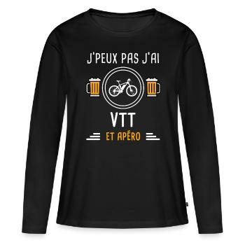 je peux pas j'ai VTT apéro cadeau - T-shirt manches longues Premium bio Femme - noir - Devant - Julia (174cm)