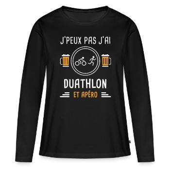 je peux pas j'ai duathlon apéro cadeau - T-shirt manches longues Premium bio Femme - noir - Devant - Julia (174cm)