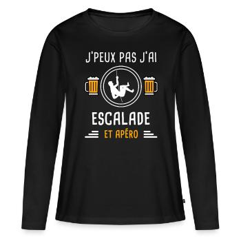 je peux pas j'ai escalade corde apéro cadeau - T-shirt manches longues Premium bio Femme - noir - Devant - Julia (174cm)