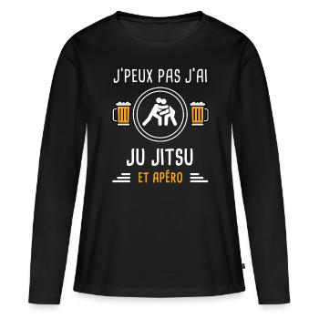 je peux pas j'ai ju jitsu apéro cadeau - T-shirt manches longues Premium bio Femme - noir - Devant - Julia (174cm)