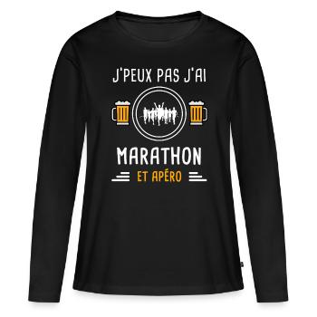 je peux pas j'ai marathon apéro cadeau - T-shirt manches longues Premium bio Femme - noir - Devant - Julia (174cm)