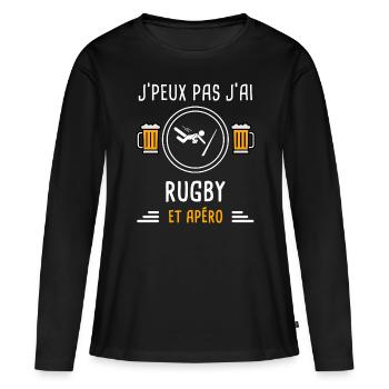 je peux pas j'ai rugby apéro cadeau - T-shirt manches longues Premium bio Femme - noir - Devant - Julia (174cm)