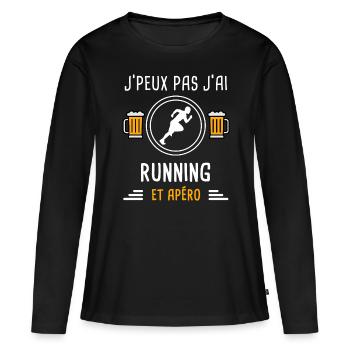 je peux pas j'ai running apéro cadeau - T-shirt manches longues Premium bio Femme - noir - Devant - Julia (174cm)
