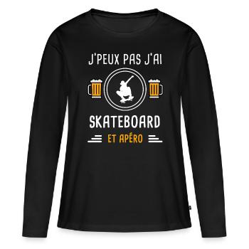 je peux pas j'ai skateboard apéro cadeau - T-shirt manches longues Premium bio Femme - noir - Devant - Julia (174cm)