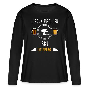 je peux pas j'ai ski apéro cadeau - T-shirt manches longues Premium bio Femme - noir - Devant - Julia (174cm)