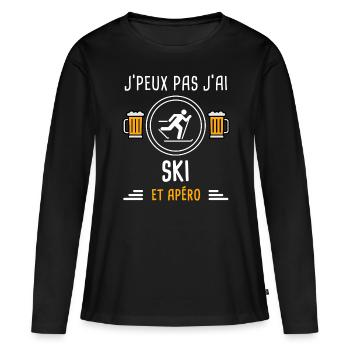 je peux pas j'ai ski skieur apéro cadeau - T-shirt manches longues Premium bio Femme - noir - Devant - Julia (174cm)