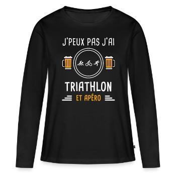 je peux pas j'ai triathlon sport apéro cadeau - T-shirt manches longues Premium bio Femme - noir - Devant - Julia (174cm)