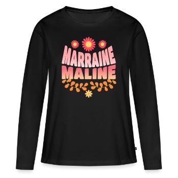 Humour Femme Marraine Maline Marraine Blagueuse - T-shirt manches longues Premium bio Femme - noir - Devant - Julia (174cm)