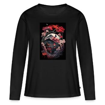 Japanischer Tempel in den Bergen - Frauen Premium Bio Langarmshirt - Schwarz - Vorne - Julia (174cm)