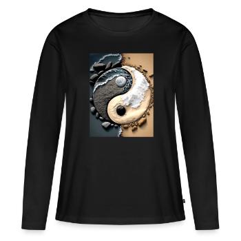 Yin und Yang Symbol am Strand - Frauen Premium Bio Langarmshirt - Schwarz - Vorne - Julia (174cm)