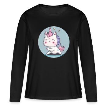 Chibi Yoga Einhorn - Frauen Premium Bio Langarmshirt - Schwarz - Vorne - Julia (174cm)