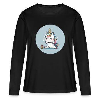 Adorable Licorne de Yoga - T-shirt manches longues Premium bio Femme - noir - Devant - Julia (174cm)
