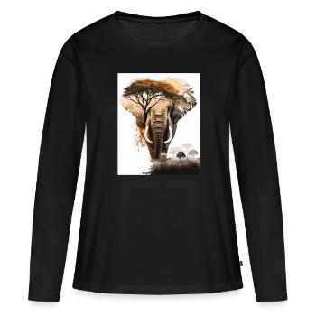 Double exposition éléphant et savane - T-shirt manches longues Premium bio Femme - noir - Devant - Julia (174cm)