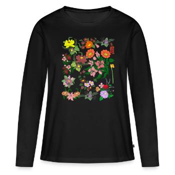 Jardin botanique Fleurs sauvages Cadeau Botanique - T-shirt manches longues Premium bio Femme - noir - Devant - Julia (174cm)