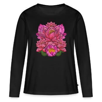 Jardin botanique en fleur de lotus Botanique - T-shirt manches longues Premium bio Femme - noir - Devant - Julia (174cm)