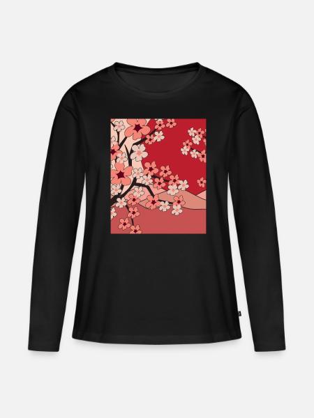 Japonais Sakura Nature Cadeau Fleurs de cerisier - T-shirt manches longues Premium bio Femme - noir