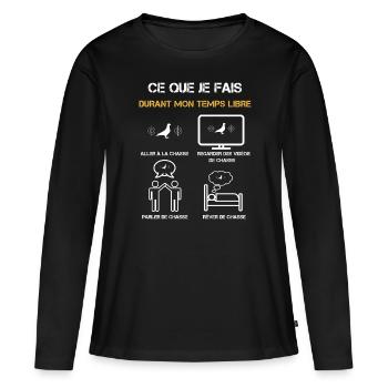 chasse pigeon temps libre humour - T-shirt manches longues Premium bio Femme - noir - Devant - Julia (174cm)
