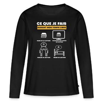 lecture durant temps libre - T-shirt manches longues Premium bio Femme - noir - Devant - Julia (174cm)