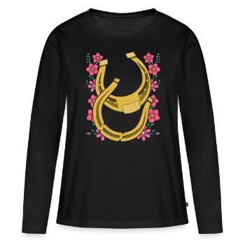 Equitation Cadeau Cavalier Fleurs Fer à cheval - T-shirt manches longues Premium bio Femme - noir - Devant - Julia (174cm)