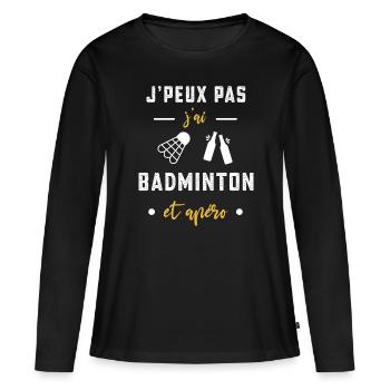 je peux pas j'ai badminton volant apéro humour - T-shirt manches longues Premium bio Femme - noir - Devant - Julia (174cm)
