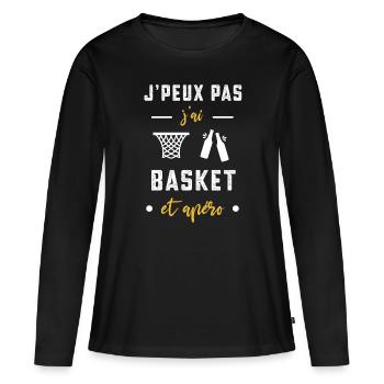 je peux pas j'ai basket apéro humour - T-shirt manches longues Premium bio Femme - noir - Devant - Julia (174cm)