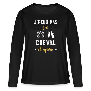 je peux pas j'ai cheval apéro humour - T-shirt manches longues Premium bio Femme - noir - Devant - Julia (174cm)