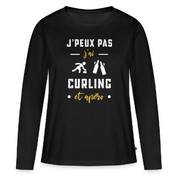 je peux pas j'ai curling apéro humour - T-shirt manches longues Premium bio Femme - noir - Devant - Julia (174cm)