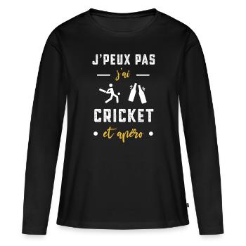 je peux pas j'ai cricket apéro humour - T-shirt manches longues Premium bio Femme - noir - Devant - Julia (174cm)