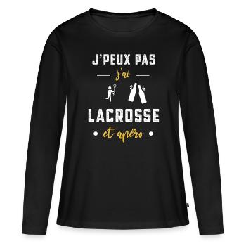 je peux pas j'ai lacrosse apéro humour - T-shirt manches longues Premium bio Femme - noir - Devant - Julia (174cm)