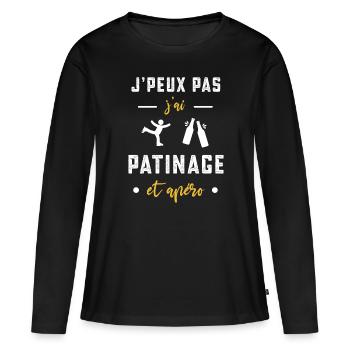 je peux pas j'ai patinage apéro humour - T-shirt manches longues Premium bio Femme - noir - Devant - Julia (174cm)