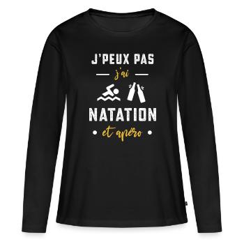 je peux pas j'ai natation apéro humour - T-shirt manches longues Premium bio Femme - noir - Devant - Julia (174cm)