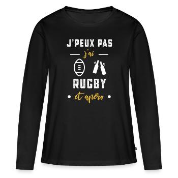 je peux pas j'ai rugby Ballon apéro humour - T-shirt manches longues Premium bio Femme - noir - Devant - Julia (174cm)