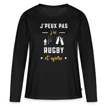 je peux pas j'ai rugby apéro humour - T-shirt manches longues Premium bio Femme - noir - Devant - Julia (174cm)