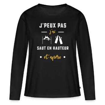je peux pas j'ai saut en hauteur apéro humour - T-shirt manches longues Premium bio Femme - noir - Devant - Julia (174cm)