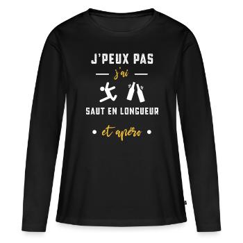 je peux pas j'ai saut en longueur apéro humour - T-shirt manches longues Premium bio Femme - noir - Devant - Julia (174cm)