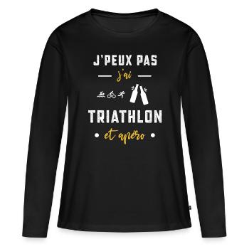 je peux pas j'ai triathlon apéro humour - T-shirt manches longues Premium bio Femme - noir - Devant - Julia (174cm)