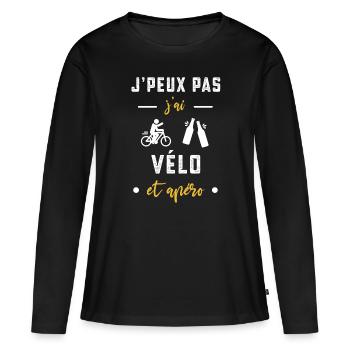 je peux pas j'ai vélo apéro humour - T-shirt manches longues Premium bio Femme - noir - Devant - Julia (174cm)