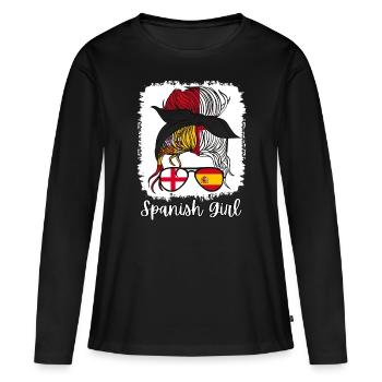 España Moitié Anglais Moitié Espagnol Fille Espagne chica - T-shirt manches longues Premium bio Femme - noir - Devant - Julia (174cm)