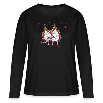 Cute Dragon Fruit Couple Hugging Dragon Fruit - Frauen Premium Bio Langarmshirt - Schwarz - Vorne - Julia (174cm)
