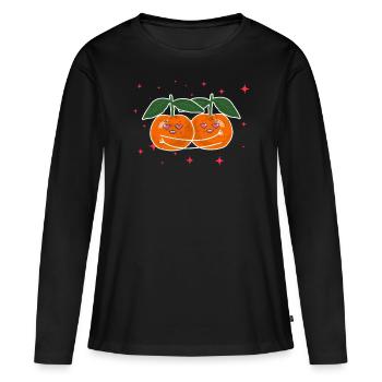 Cute Mandarin Couple Hugging Mandarin Orange Lover - Frauen Premium Bio Langarmshirt - Schwarz - Vorne - Julia (174cm)