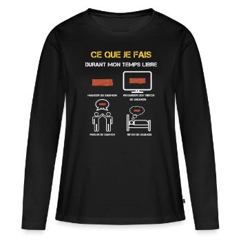 Lachs Freizeit Geschenke - Frauen Premium Bio Langarmshirt - Schwarz - Vorne - Julia (174cm)