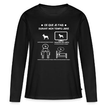 Bulldogge-Französisches Freizeitgeschenk - Frauen Premium Bio Langarmshirt - Schwarz - Vorne - Julia (174cm)