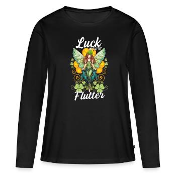 St. Patrick's Day: Glück in jedem Flattern - Frauen Premium Bio Langarmshirt - Schwarz - Vorne - Julia (174cm)