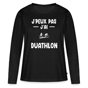 Ich kann nicht Ich habe Duathlon Geschenk Duathlet - Frauen Premium Bio Langarmshirt - Schwarz - Vorne - Julia (174cm)