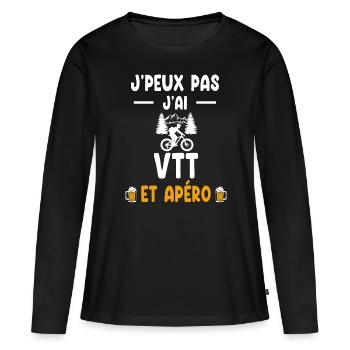 cycliste je peux pas j'ai VTT apéro - T-shirt manches longues Premium bio Femme - noir - Devant - Julia (174cm)